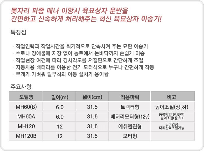 혁신농기계 묘판이송기 MH60A 엔진내부