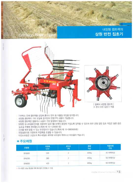 삼원농기계 레이크 레이크SK340.SK400.SK440