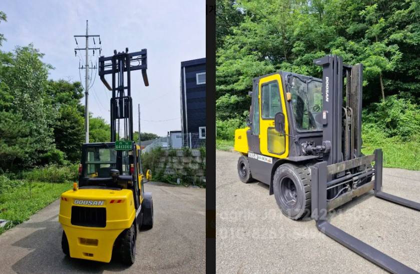  Forklift 두산4.5톤 3단마스타 디젤지게차 자동발  측면